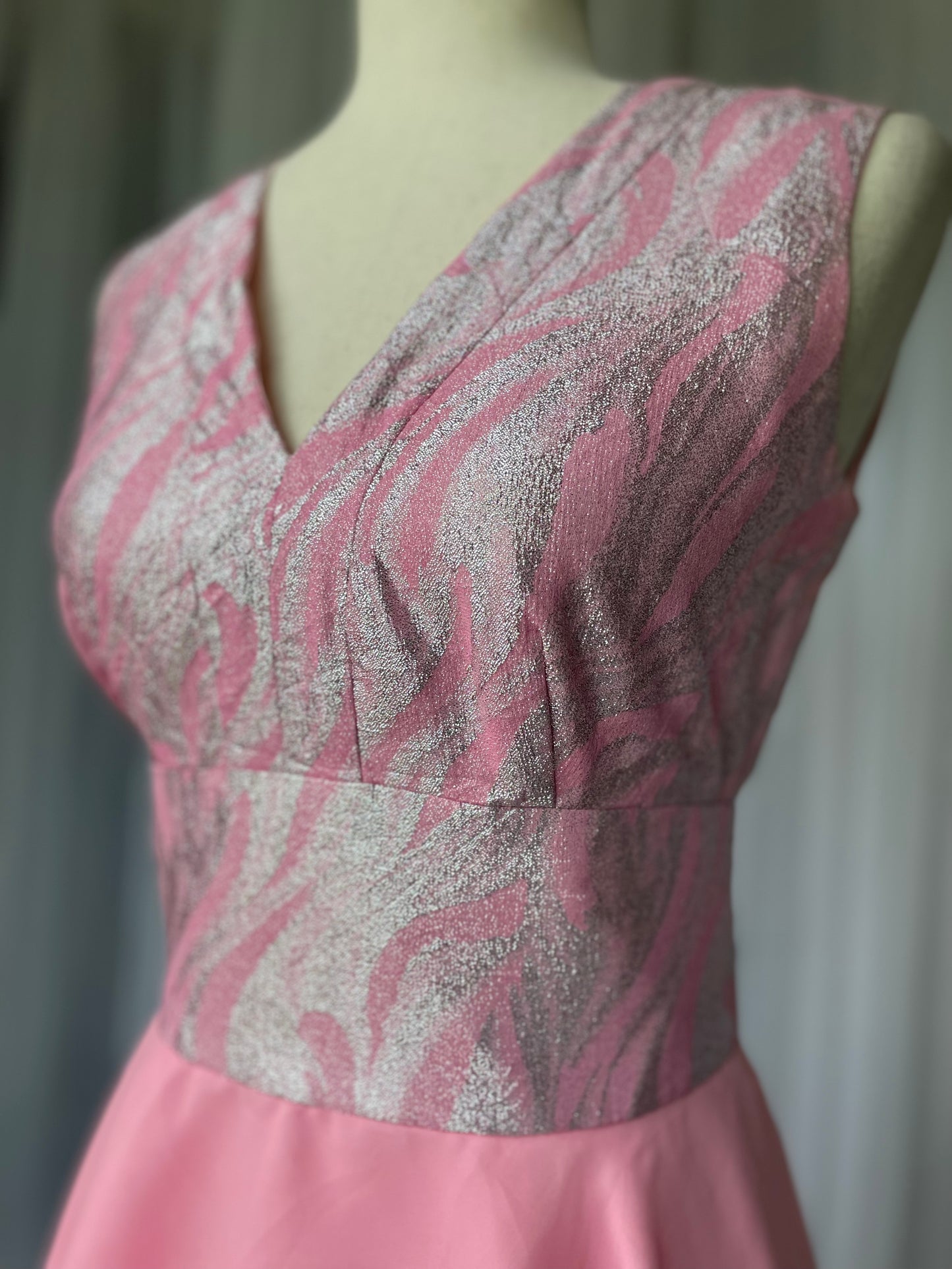 Pink and silver lurex 60s twirly mini dress