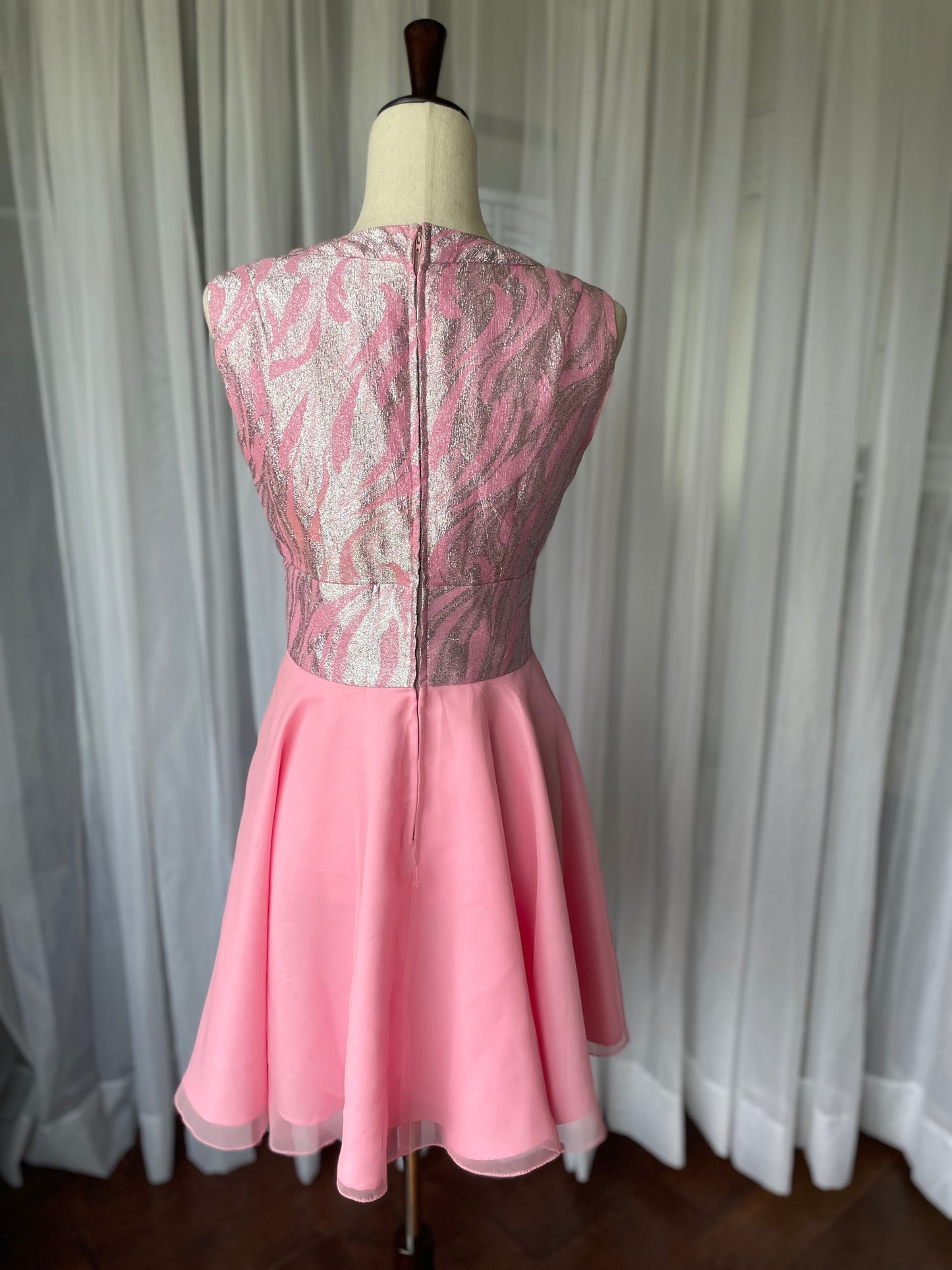 Pink and silver lurex 60s twirly mini dress