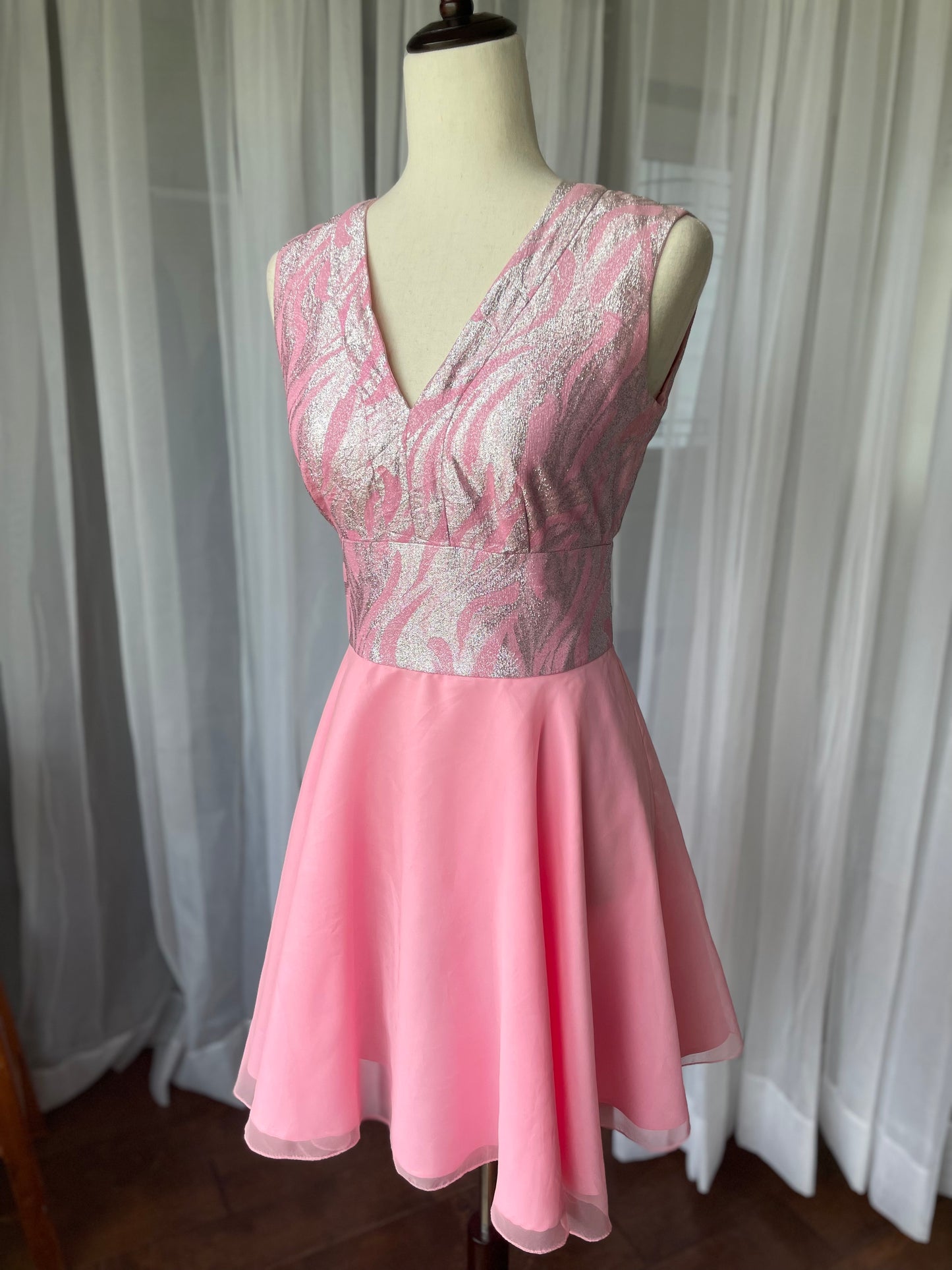 Pink and silver lurex 60s twirly mini dress