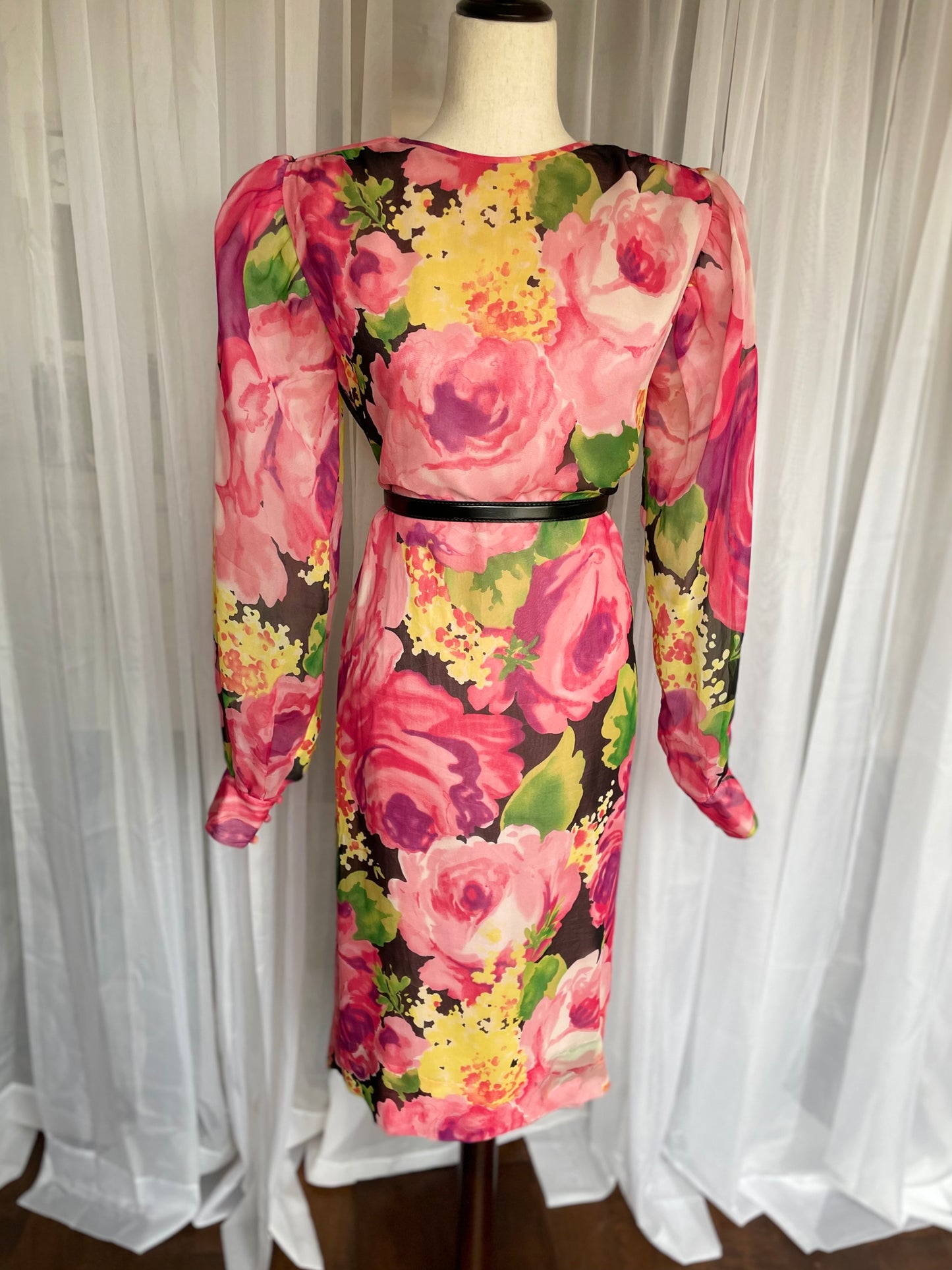 Vibrant pink floral silk dress