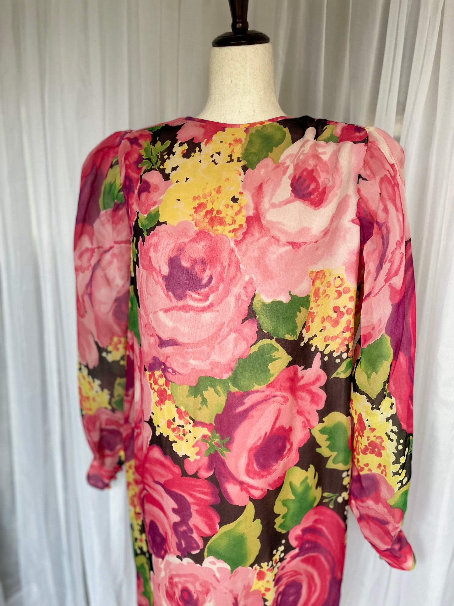 Vibrant pink floral silk dress