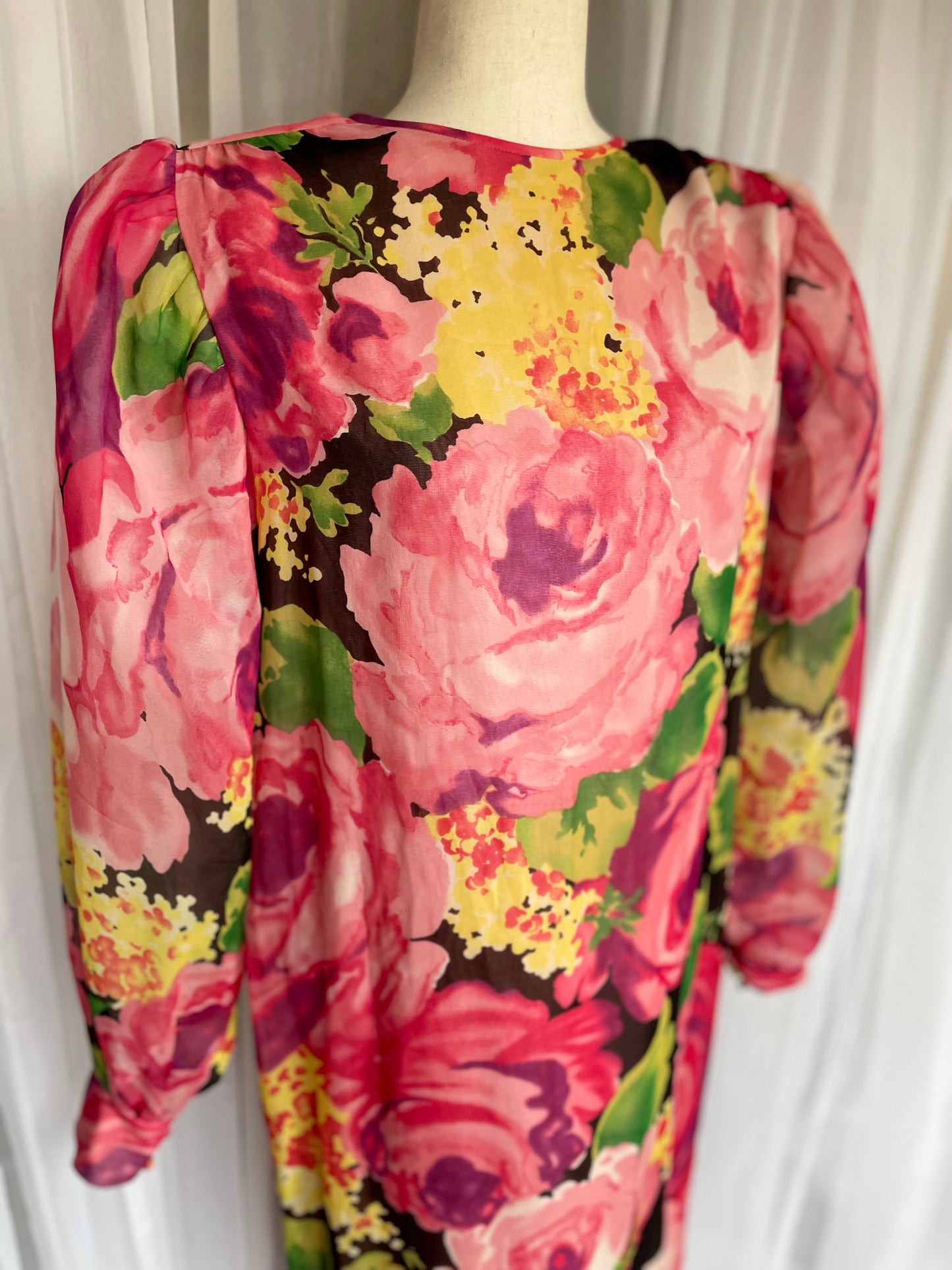 Vibrant pink floral silk dress