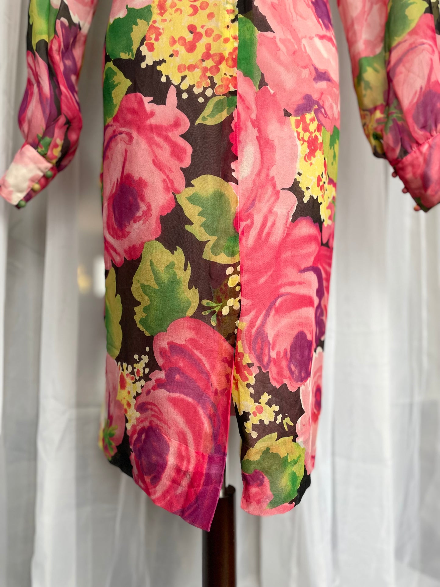 Vibrant pink floral silk dress