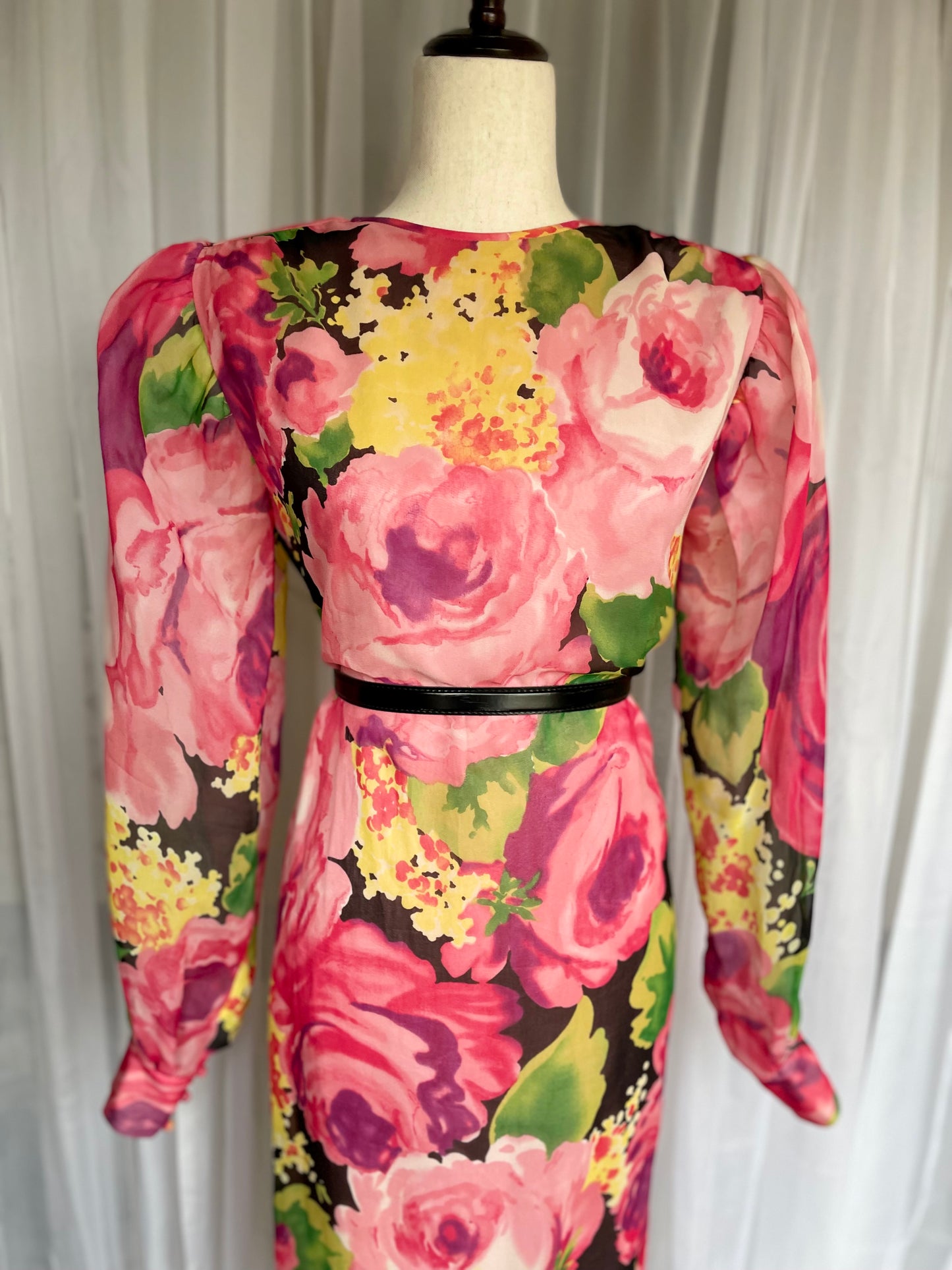 Vibrant pink floral silk dress