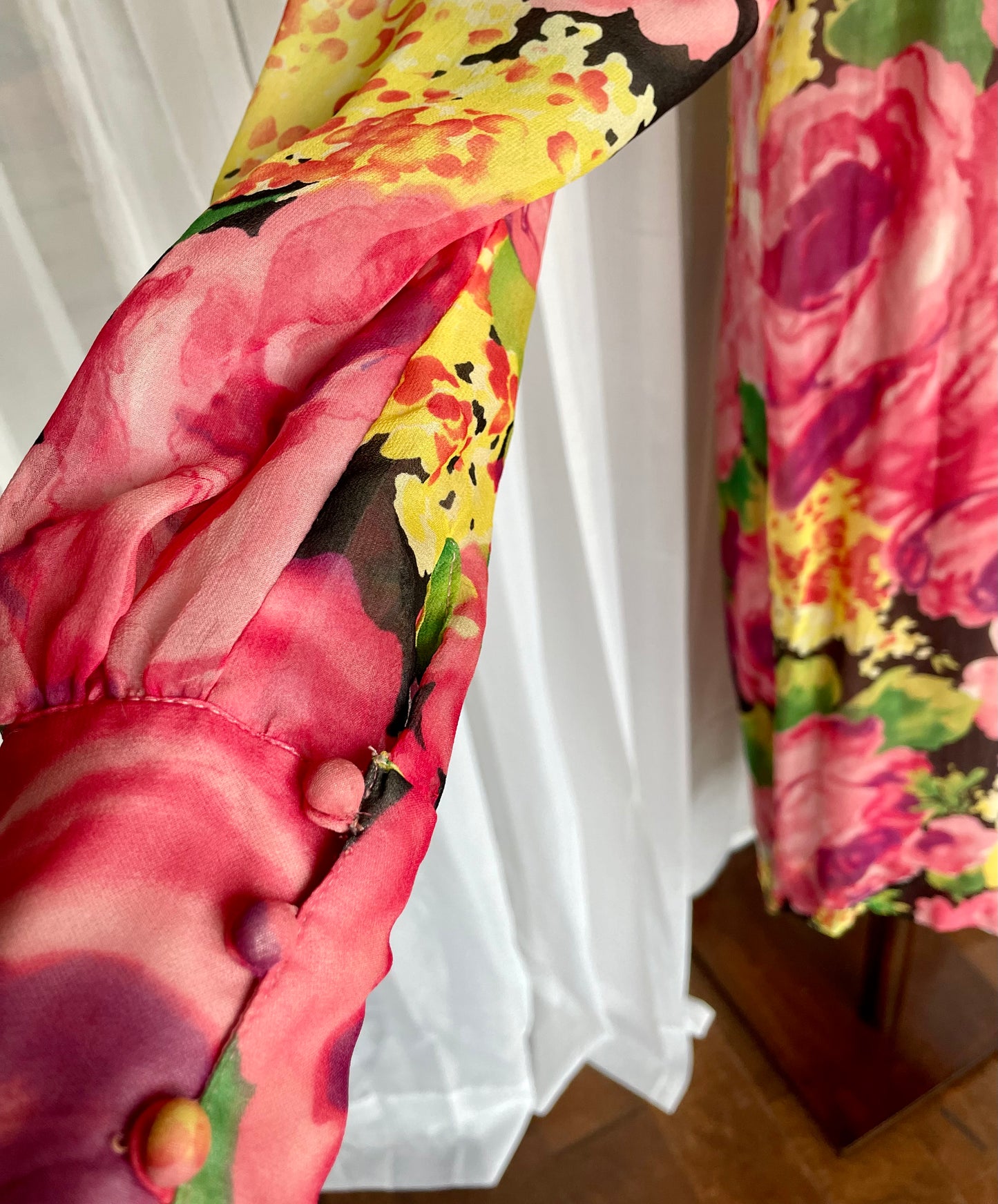 Vibrant pink floral silk dress