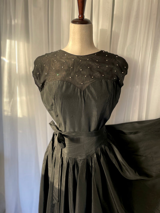 Unbelievable inky black 50s rhinestone circle dress